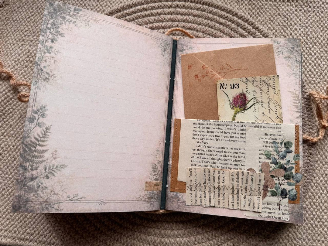 Botanical Junk Journal A5 – Handmade Vintage Style Scrapbook – Fabric Covered Journal – Nature Writing Notebook – Gift for Her