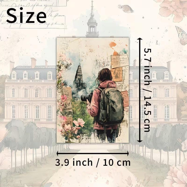 Vintage Travel Illustration Cards – Set of 20 Retro Pin-Up & Landmark Paper Cards Scrapbook Paper