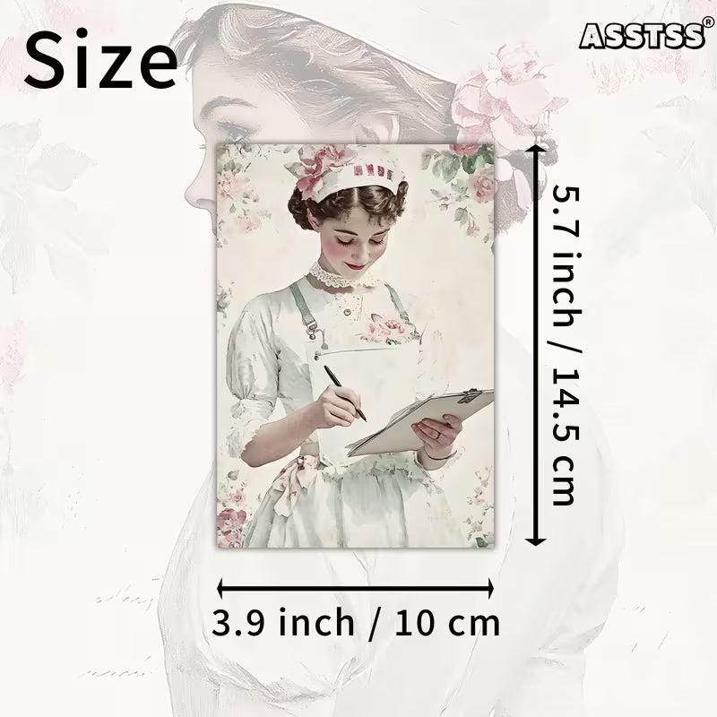 Retro Nurse Portrait Illustration Cards – Set of 20 Vintage Pin-Up Style Paper Cards Scrapbook Paper