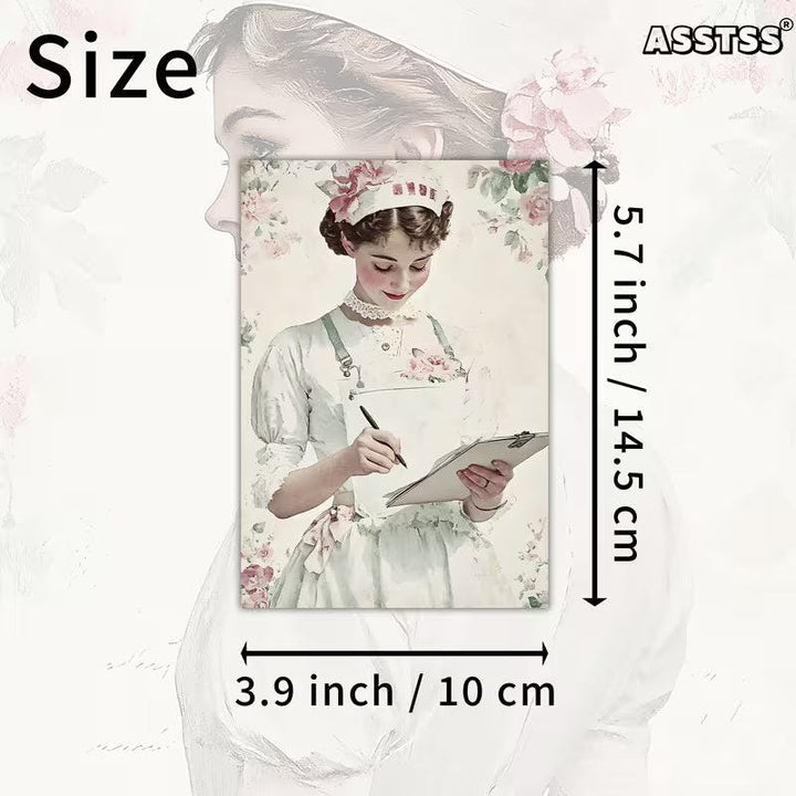 Retro Nurse Portrait Illustration Cards – Set of 20 Vintage Pin-Up Style Paper Cards Scrapbook Paper