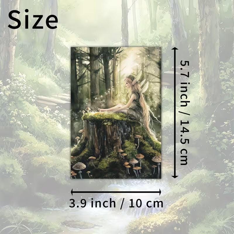 Vintage Forest Fairy Illustration Cards – Set of 20 Magical Woodland Paper Cards Scrapbook Paper