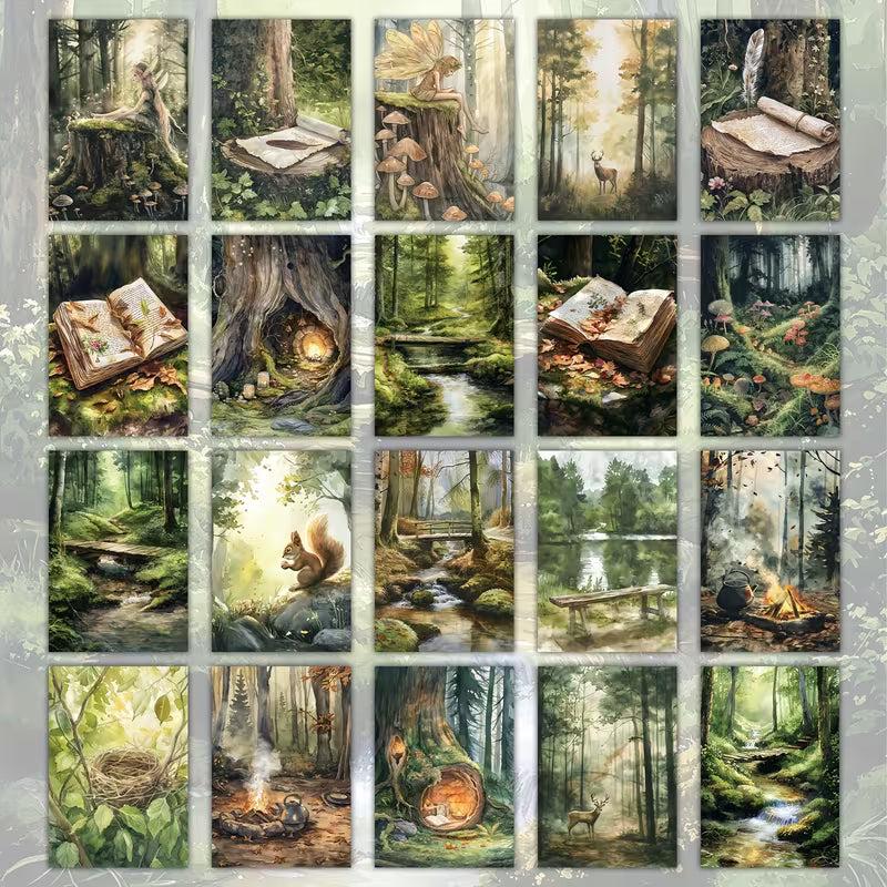 Vintage Forest Fairy Illustration Cards – Set of 20 Magical Woodland Paper Cards Scrapbook Paper