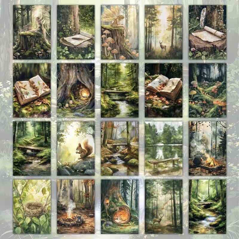 Vintage Forest Fairy Illustration Cards – Set of 20 Magical Woodland Paper Cards Scrapbook Paper