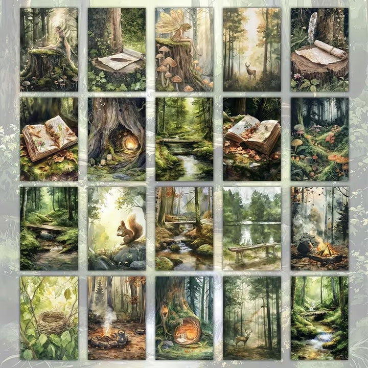Vintage Forest Fairy Illustration Cards – Set of 20 Magical Woodland Paper Cards Scrapbook Paper