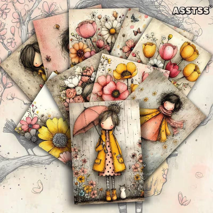 Retro Pin-Up & Floral Illustration Cards – Set of 20 Vintage Cards Scrapbook Paper