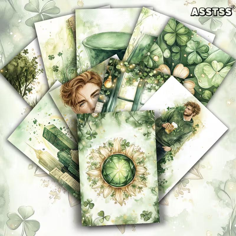 St Patrick's Day Retro Illustration Cards – Set of 20 Vintage Pin-Up Style Paper Cards Scrapbook Paper
