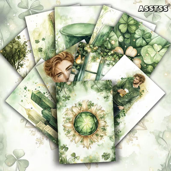 St Patrick's Day Retro Illustration Cards – Set of 20 Vintage Pin-Up Style Paper Cards Scrapbook Paper
