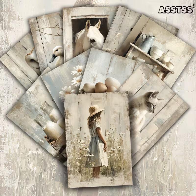 Vintage Farm Animal Illustration Cards – Set of 20 Pin-Up Style Paper Cards Scrapbook Paper