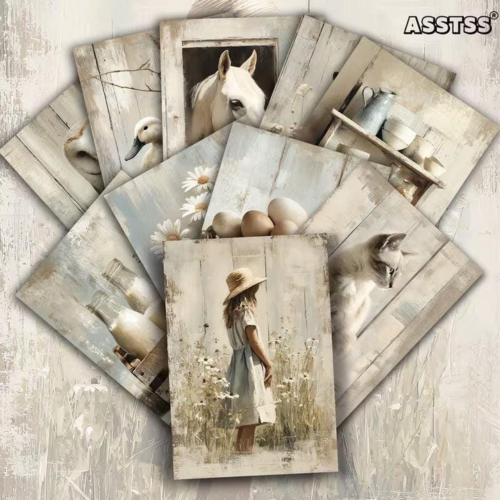 Vintage Farm Animal Illustration Cards – Set of 20 Pin-Up Style Paper Cards Scrapbook Paper