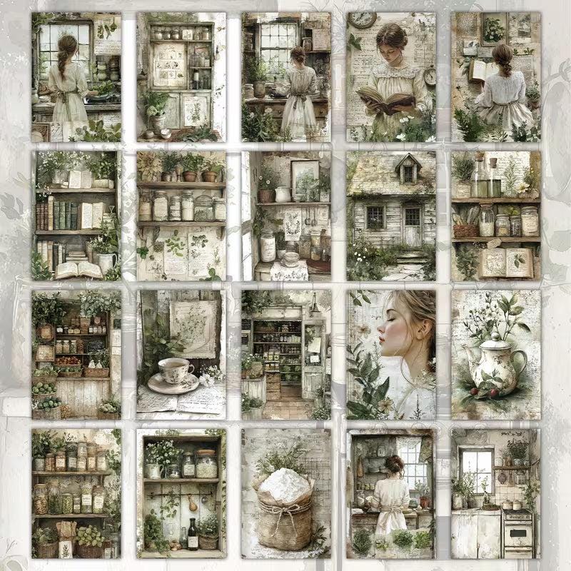 Vintage Kitchen Herb Illustration Cards – Set of 20 Pin-Up Style Paper Cards Scrapbook Paper