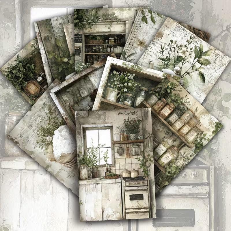 Vintage Kitchen Herb Illustration Cards – Set of 20 Pin-Up Style Paper Cards Scrapbook Paper