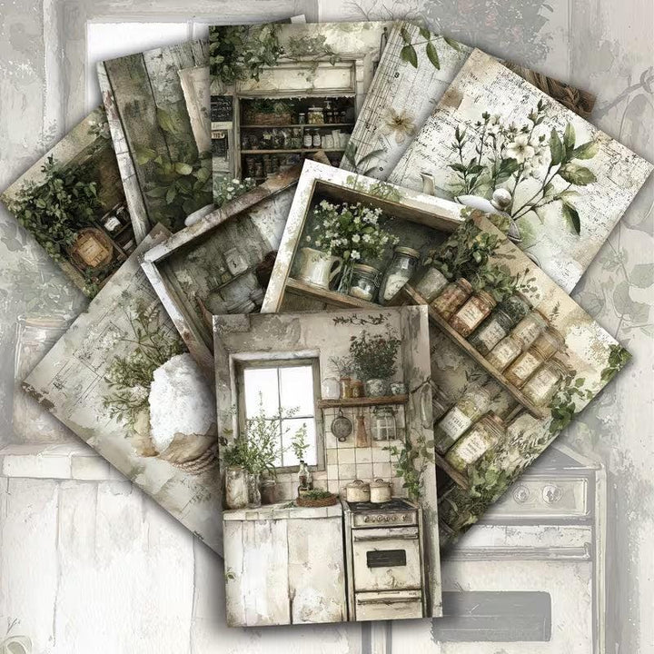 Vintage Kitchen Herb Illustration Cards – Set of 20 Pin-Up Style Paper Cards Scrapbook Paper