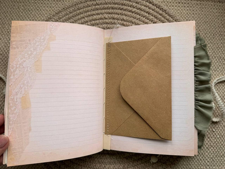 Botanical Junk Journal A5 – Handmade Fabric Notebook – Vintage Style Writing Journal – Scrapbook Album with Pockets – Cottagecore Gift