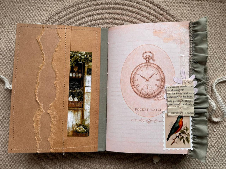 Botanical Junk Journal A5 – Handmade Fabric Notebook – Vintage Style Writing Journal – Scrapbook Album with Pockets – Cottagecore Gift