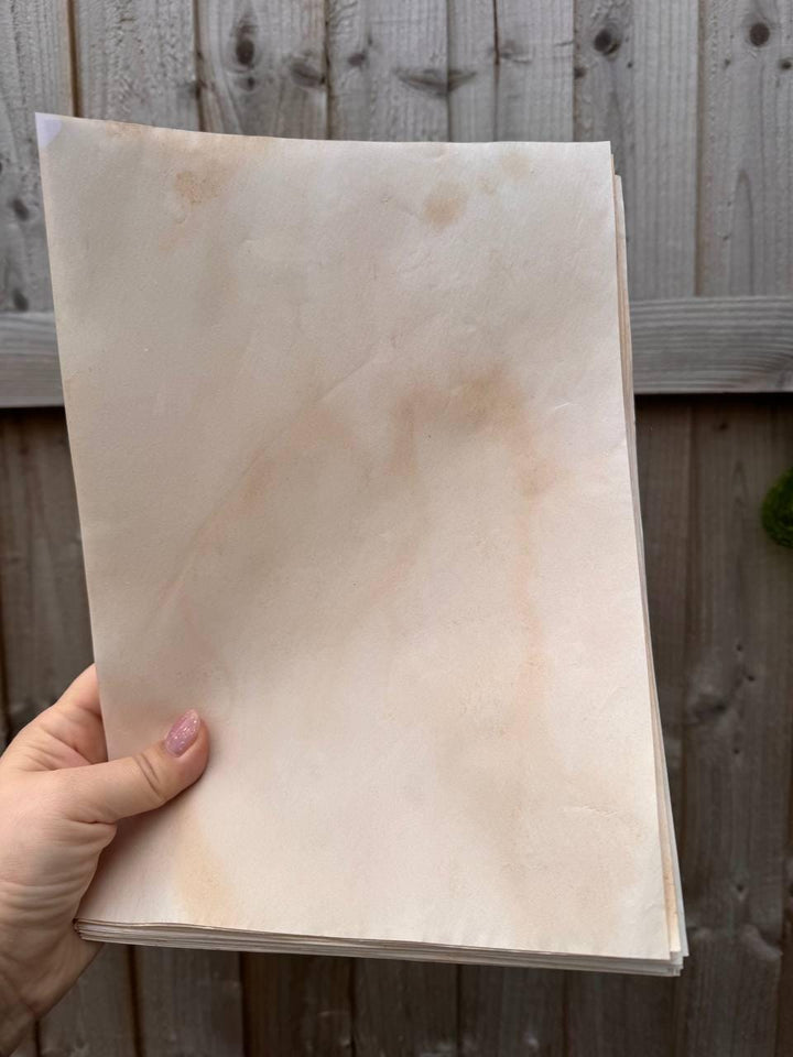 Handmade Tea Stained Paper A4 | 80gsm Aged Vintage Sheets for Junk Journal, Book Binding & Scrapbooking