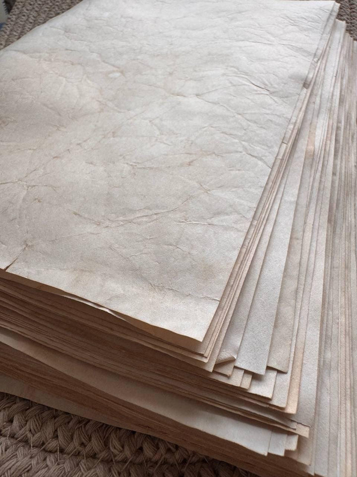 Handmade Crinkled Tea Stained Paper A4 | 80gsm Textured Aged Sheets for Junk Journal, Book Binding & Craft