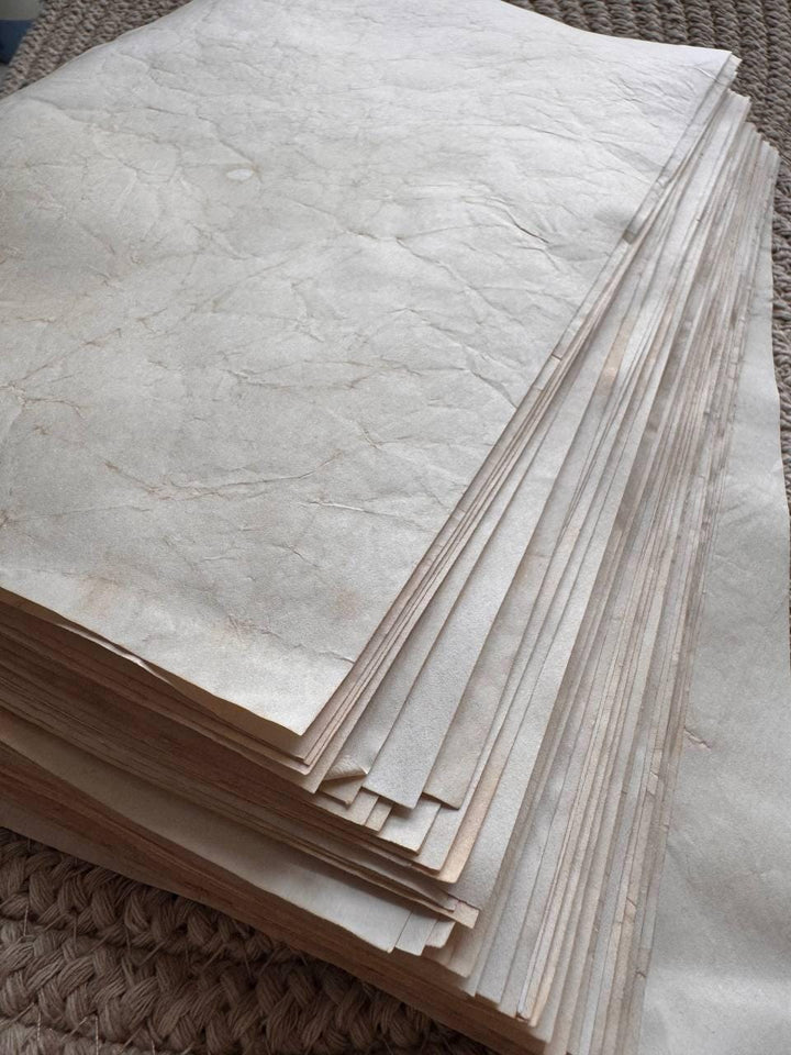 Handmade Crinkled Tea Stained Paper A4 | 80gsm Textured Aged Sheets for Junk Journal, Book Binding & Craft