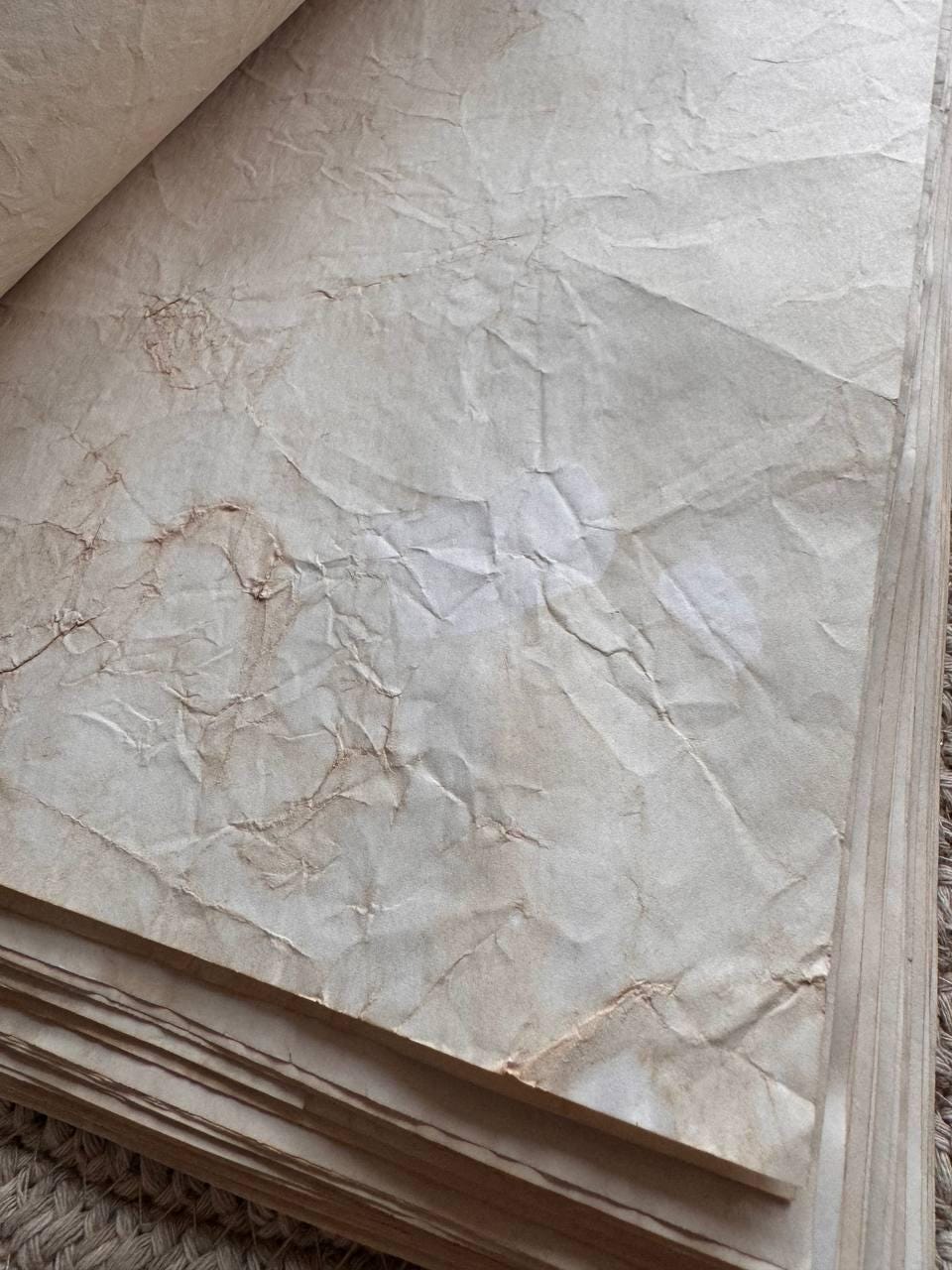 Handmade Crinkled Tea Stained Paper A4 | 80gsm Textured Aged Sheets for Junk Journal, Book Binding & Craft