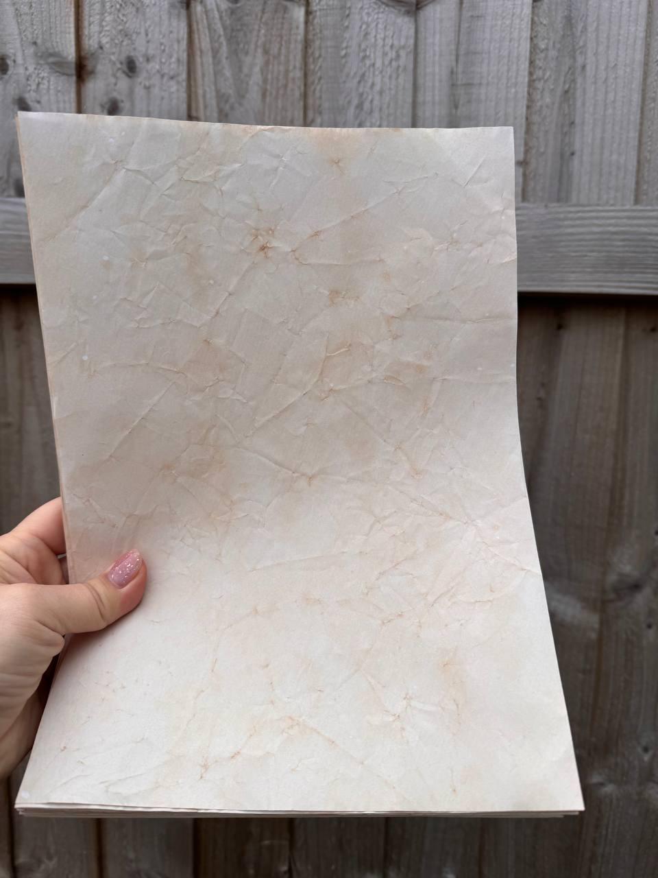 Handmade Crinkled Tea Stained Paper A4 | 80gsm Textured Aged Sheets for Junk Journal, Book Binding & Craft