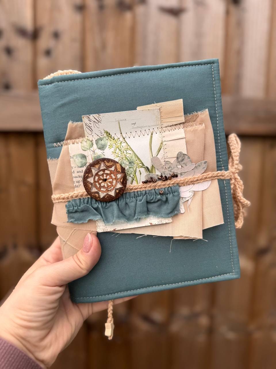 Botanical Junk Journal A5 – Handmade Vintage Style Scrapbook – Fabric Covered Journal – Nature Writing Notebook – Gift for Her