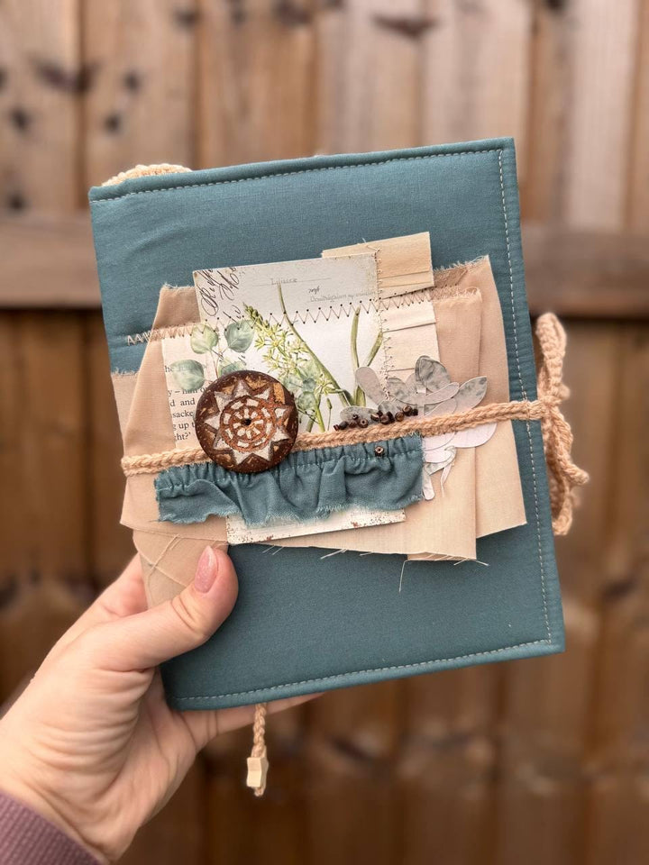 Botanical Junk Journal A5 – Handmade Vintage Style Scrapbook – Fabric Covered Journal – Nature Writing Notebook – Gift for Her