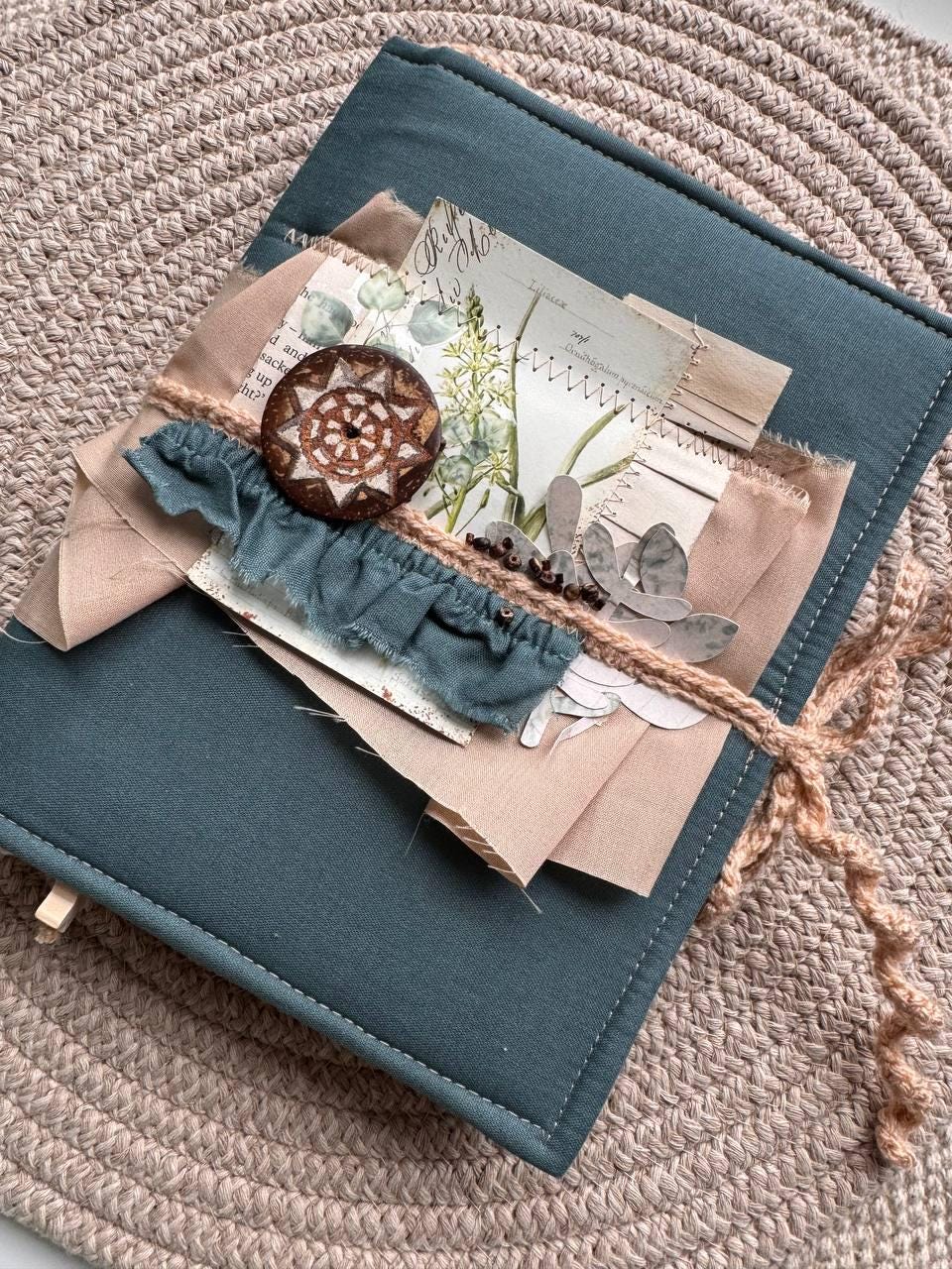 Botanical Junk Journal A5 – Handmade Vintage Style Scrapbook – Fabric Covered Journal – Nature Writing Notebook – Gift for Her
