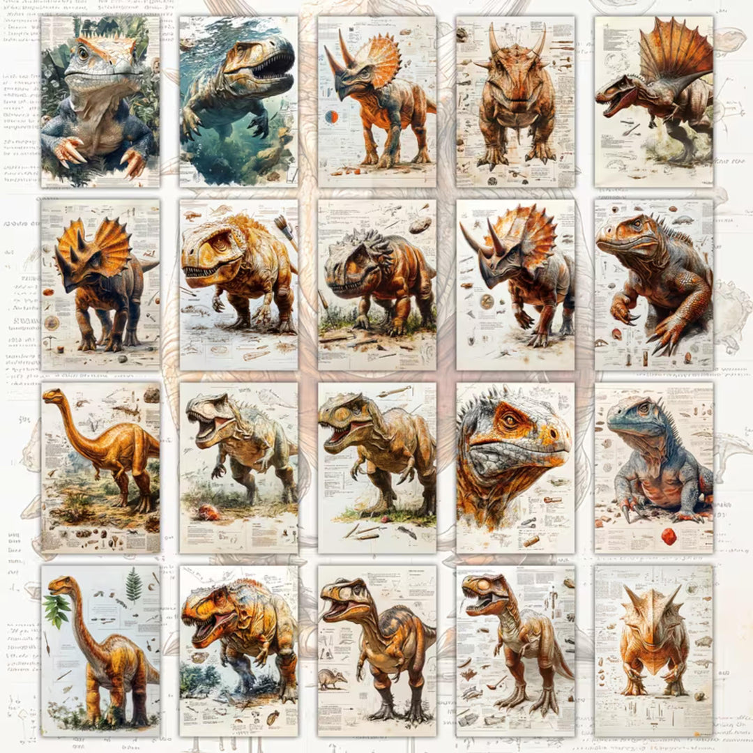 Set of 20 Vintage Dinosaur Ephemera Cards 4x6 in | Prehistoric Illustration Scrapbook Paper for Junk Journal, Collage & Craft