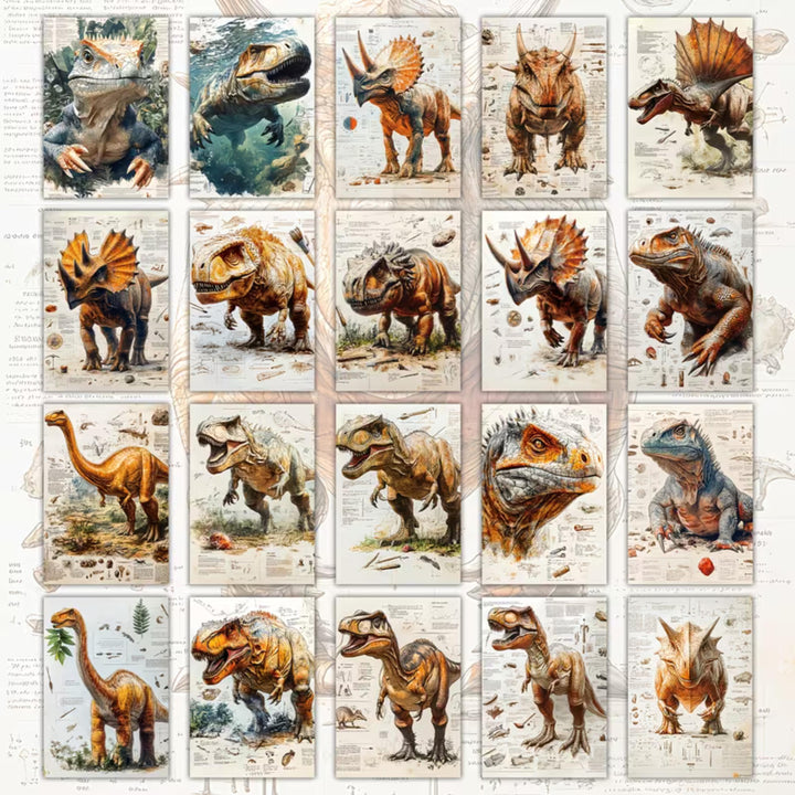 Set of 20 Vintage Dinosaur Ephemera Cards 4x6 in | Prehistoric Illustration Scrapbook Paper for Junk Journal, Collage & Craft