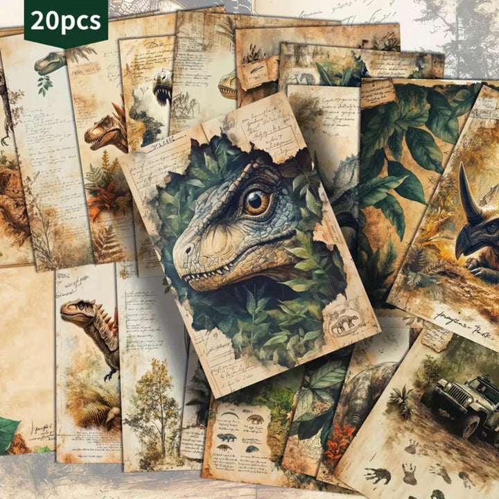 20 Vintage Dinosaur Ephemera Cards 4x6 | Jurassic Jungle Scrapbook Paper, Dinosaur Junk Journal Cards, Prehistoric Collage Supplies