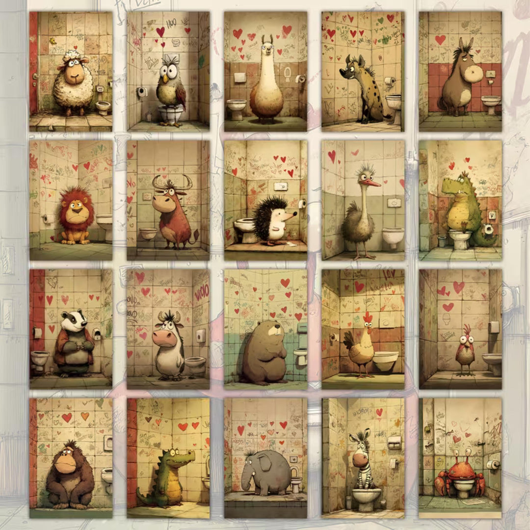20 Funny Animal Ephemera Cards 4x6 |Humorous Bathroom Animals Junk Journal Cards, Vintage Style Scrapbook Paper,Cute Animal Collage Supplies