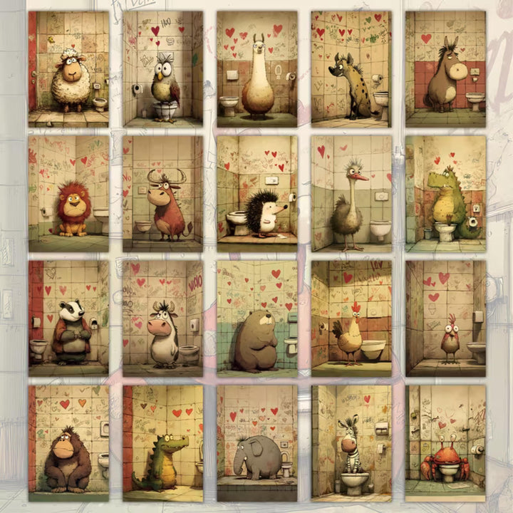 20 Funny Animal Ephemera Cards 4x6 |Humorous Bathroom Animals Junk Journal Cards, Vintage Style Scrapbook Paper,Cute Animal Collage Supplies