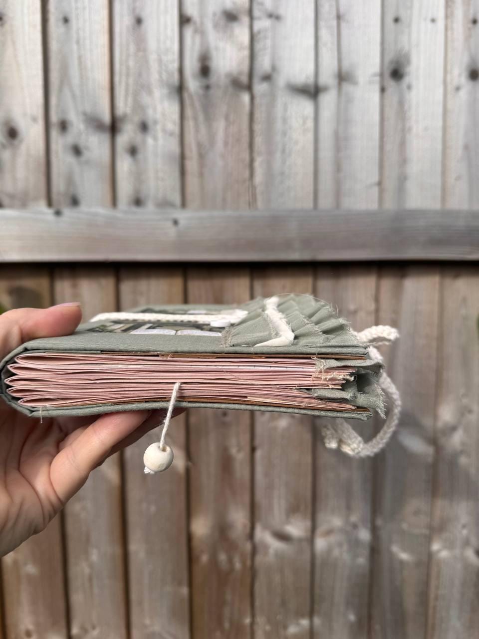 Botanical Junk Journal A5 – Handmade Fabric Notebook – Vintage Style Writing Journal – Scrapbook Album with Pockets – Cottagecore Gift