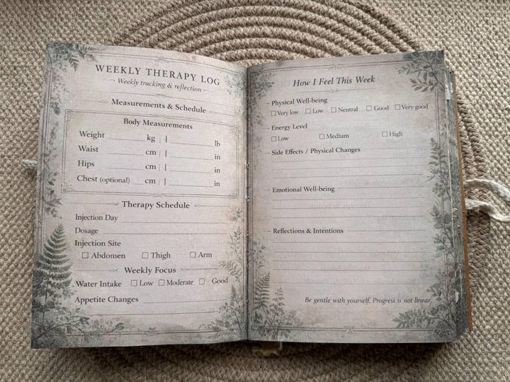 Injection Tracker Notebook |A5 Weekly Wellness Journal | Therapy & Weight Progress Log | Handmade Cottagecore Planner | Junk Journal