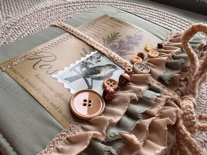 Botanical Junk Journal Handmade Vintage А5| Cottagecore Nature Journal with Lace, Fabric Cover, Botanical Ephemera Notebook