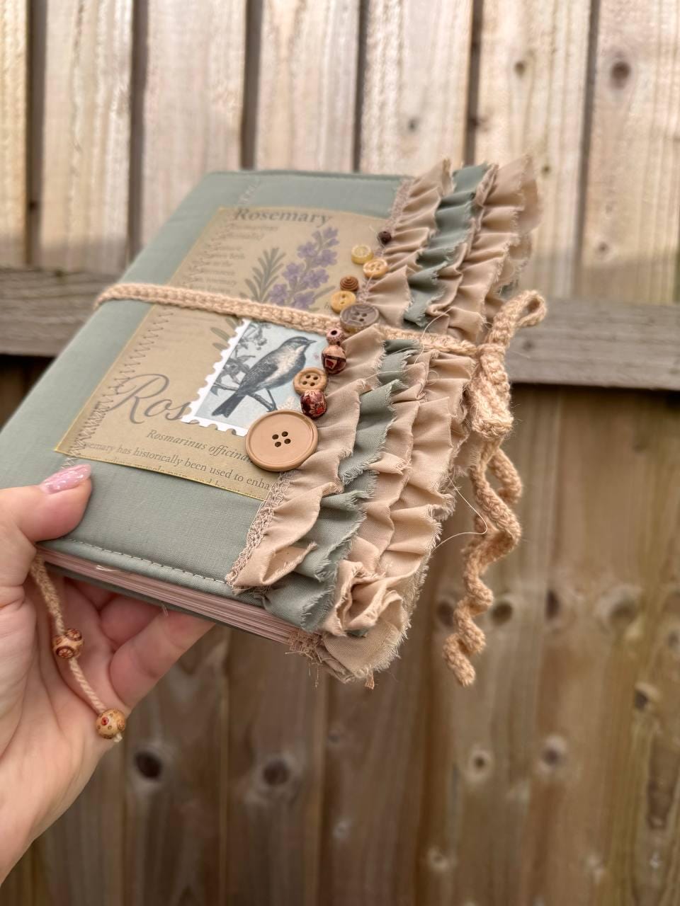 Botanical Junk Journal Handmade Vintage А5| Cottagecore Nature Journal with Lace, Fabric Cover, Botanical Ephemera Notebook
