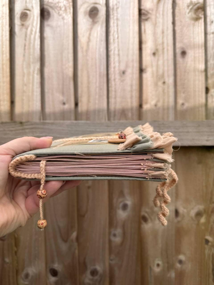 Botanical Junk Journal Handmade Vintage А5| Cottagecore Nature Journal with Lace, Fabric Cover, Botanical Ephemera Notebook