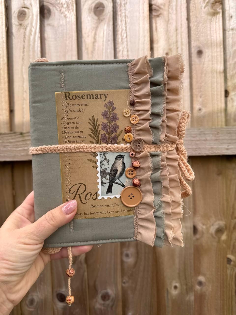 Botanical Junk Journal Handmade Vintage А5| Cottagecore Nature Journal with Lace, Fabric Cover, Botanical Ephemera Notebook