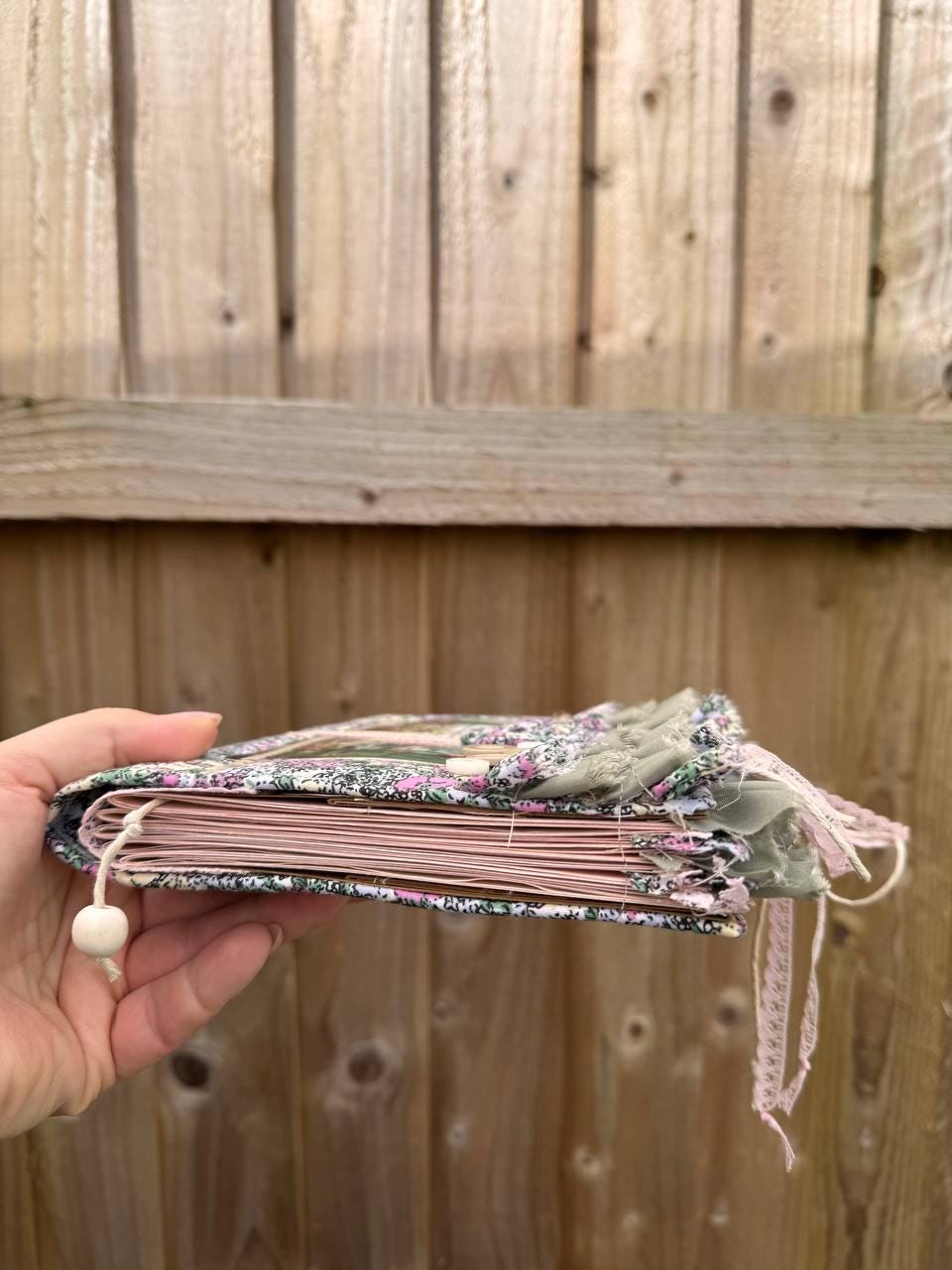 Handmade Botanical Junk Journal | Cottagecore Fabric Journal with Lace, Vintage Papers, Botanical Ephemera Notebook