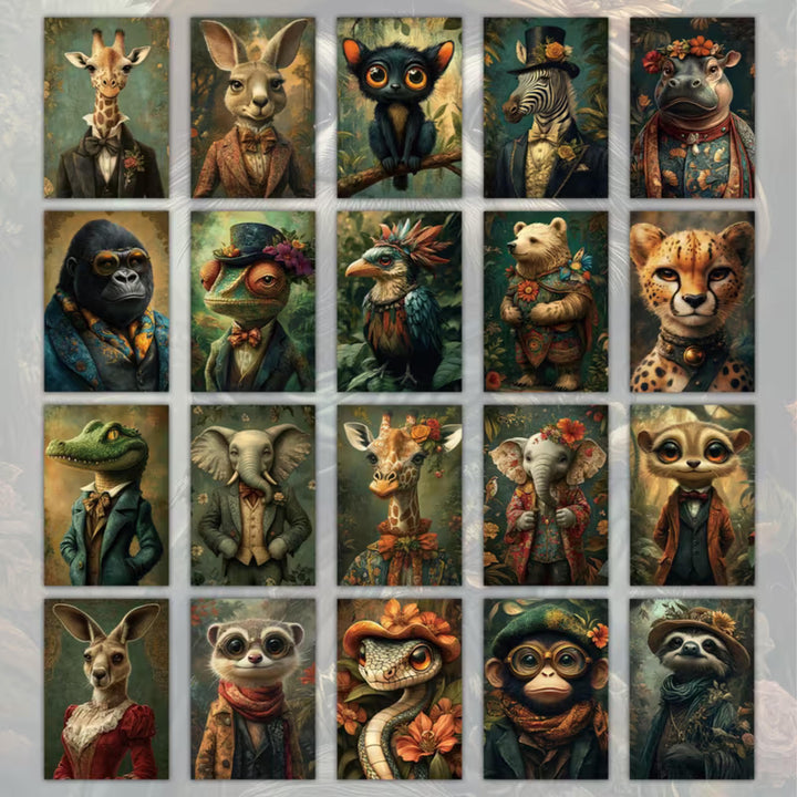 Set of 20 Vintage Jungle Animal Postcards | Victorian Style Giraffe & Elephant Cards | Junk Journal Collage Supplies 4x6 in
