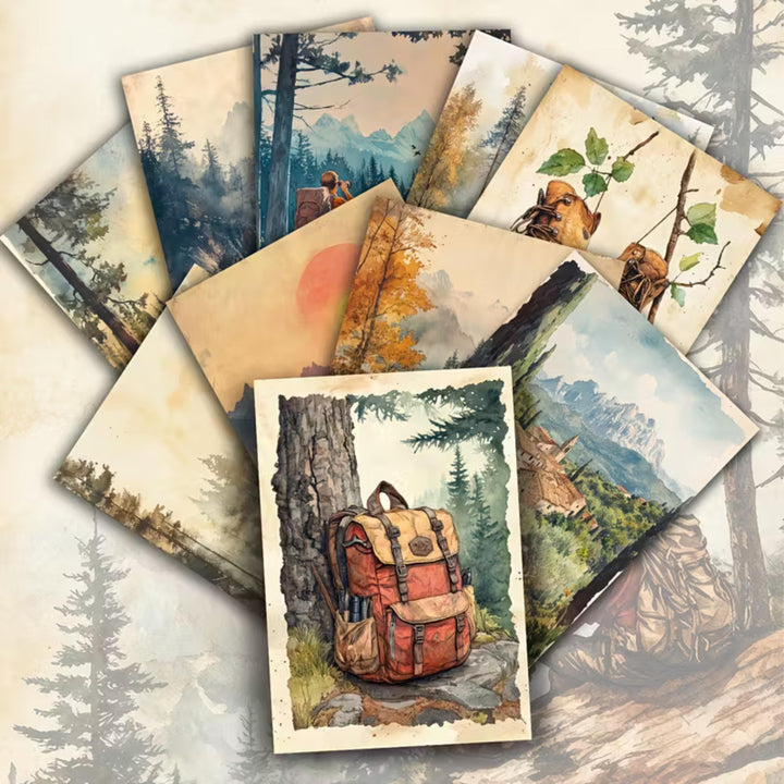 Set of 20 Vintage Hiking & Nature Cards 4x6 in | Rustic Landscape Ephemera for Junk Journal, Scrapbooking Collage