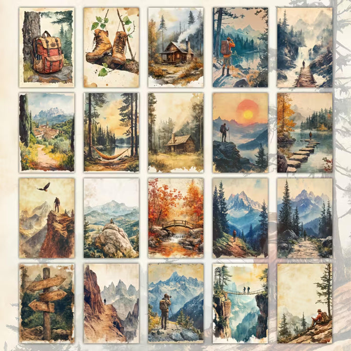 Set of 20 Vintage Hiking & Nature Cards 4x6 in | Rustic Landscape Ephemera for Junk Journal, Scrapbooking Collage