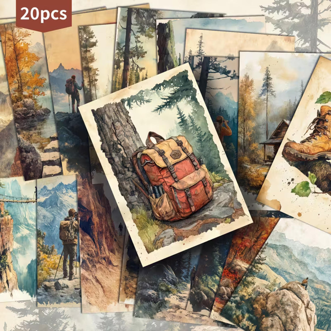 Set of 20 Vintage Hiking & Nature Cards 4x6 in | Rustic Landscape Ephemera for Junk Journal, Scrapbooking Collage