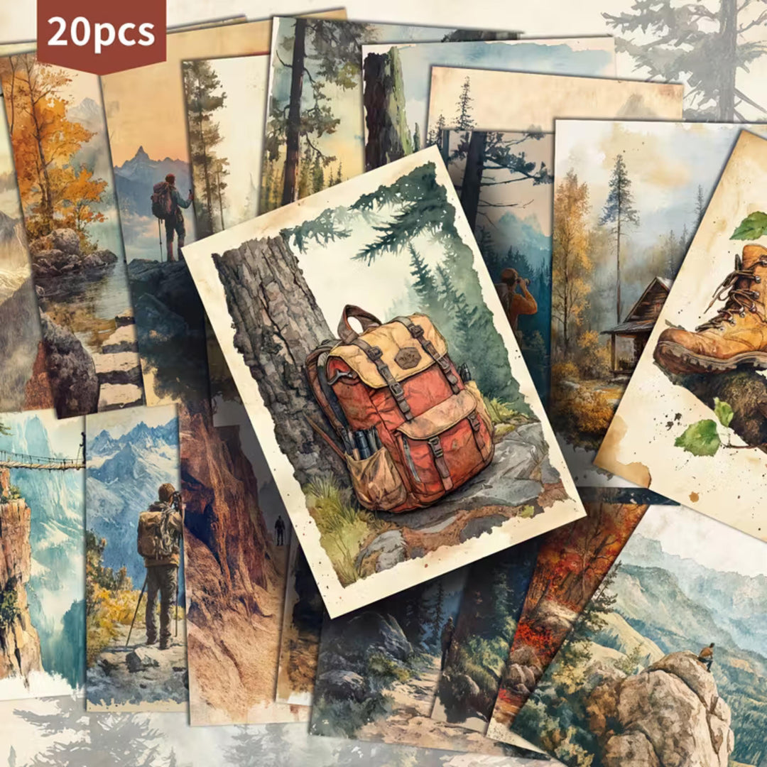 Set of 20 Vintage Hiking & Nature Cards 4x6 in | Rustic Landscape Ephemera for Junk Journal, Scrapbooking Collage