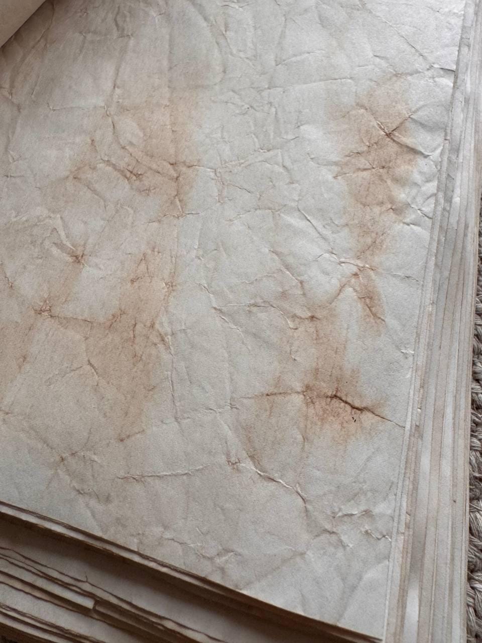 Handmade Crinkled Tea Stained Paper A4 | 80gsm Textured Aged Sheets for Junk Journal, Book Binding & Craft