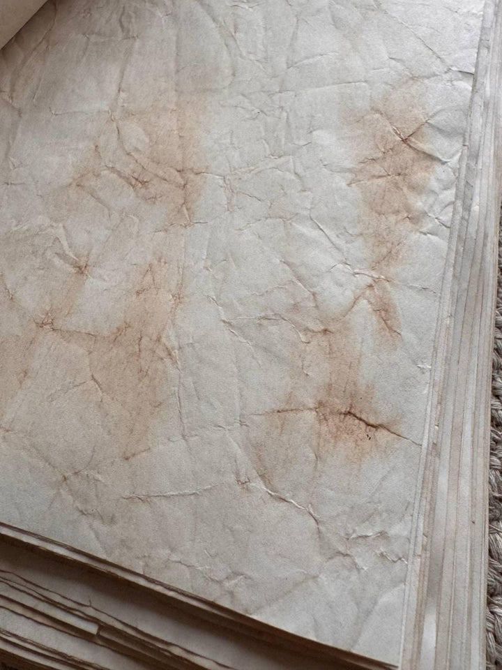 Handmade Crinkled Tea Stained Paper A4 | 80gsm Textured Aged Sheets for Junk Journal, Book Binding & Craft