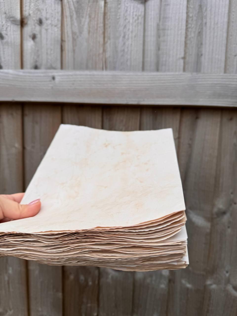 Handmade Crinkled Tea Stained Paper A4 | 80gsm Textured Aged Sheets for Junk Journal, Book Binding & Craft