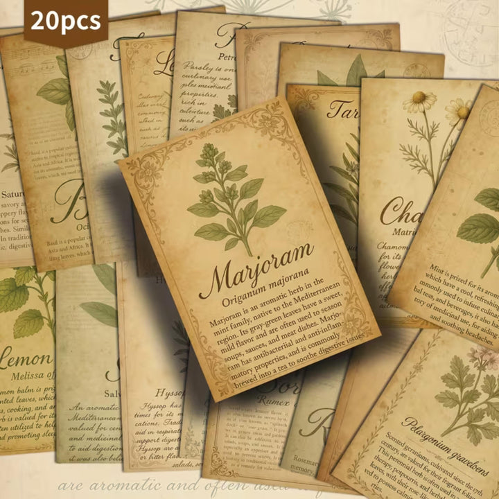 Vintage Botanical Herb Cards Set of 20, Antique Plant Illustration Ephemera, Junk Journal Scrapbooking Paper, Cottage Garden Collage Cards