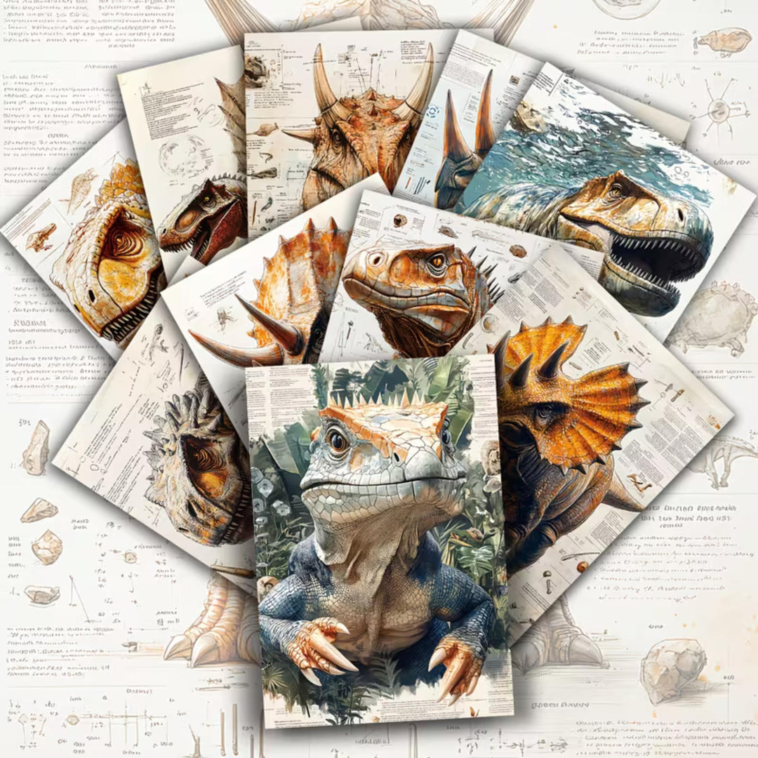 Set of 20 Vintage Dinosaur Ephemera Cards 4x6 in | Prehistoric Illustration Scrapbook Paper for Junk Journal, Collage & Craft