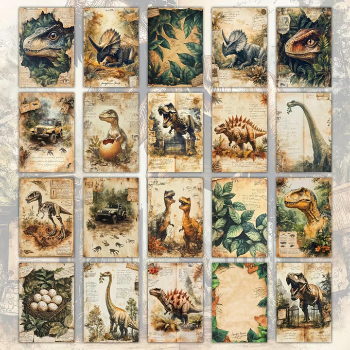 20 Vintage Dinosaur Ephemera Cards 4x6 | Jurassic Jungle Scrapbook Paper, Dinosaur Junk Journal Cards, Prehistoric Collage Supplies