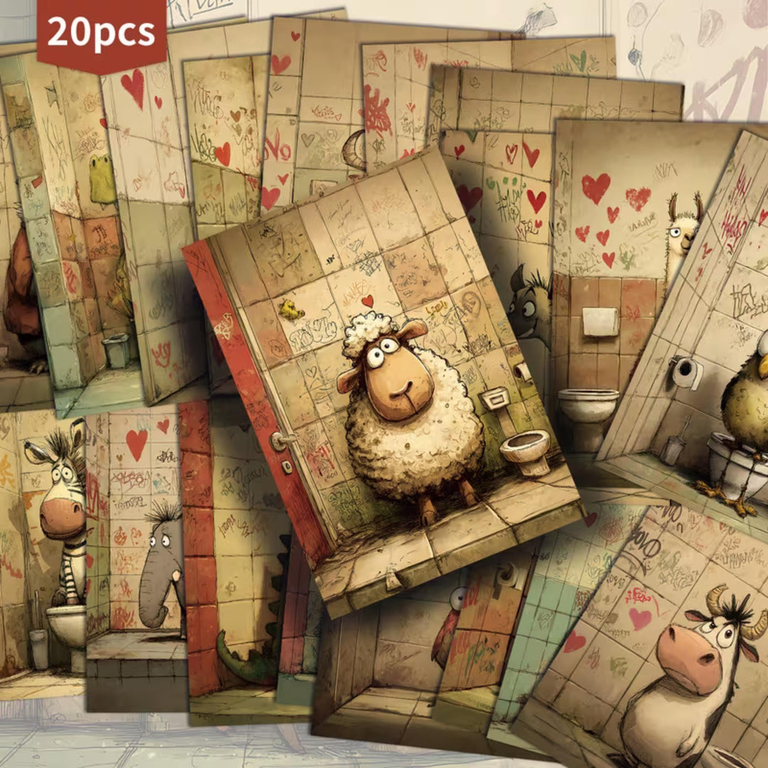 20 Funny Animal Ephemera Cards 4x6 |Humorous Bathroom Animals Junk Journal Cards, Vintage Style Scrapbook Paper,Cute Animal Collage Supplies